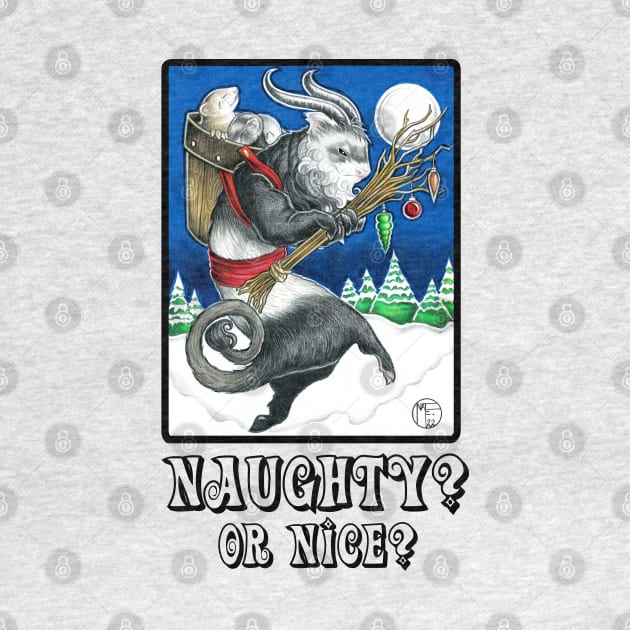 Ferret Krampus - Naughty or Nice? - Black Outlined Version by Nat Ewert Art